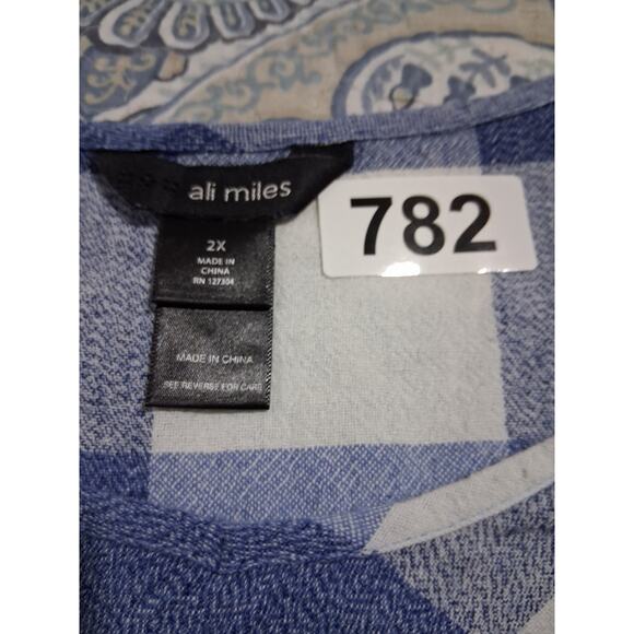 Ali Miles Asymmetrical Linen Boho Country Chic Gingham Women's size 2X Fliwy Top - Picture 10 of 12